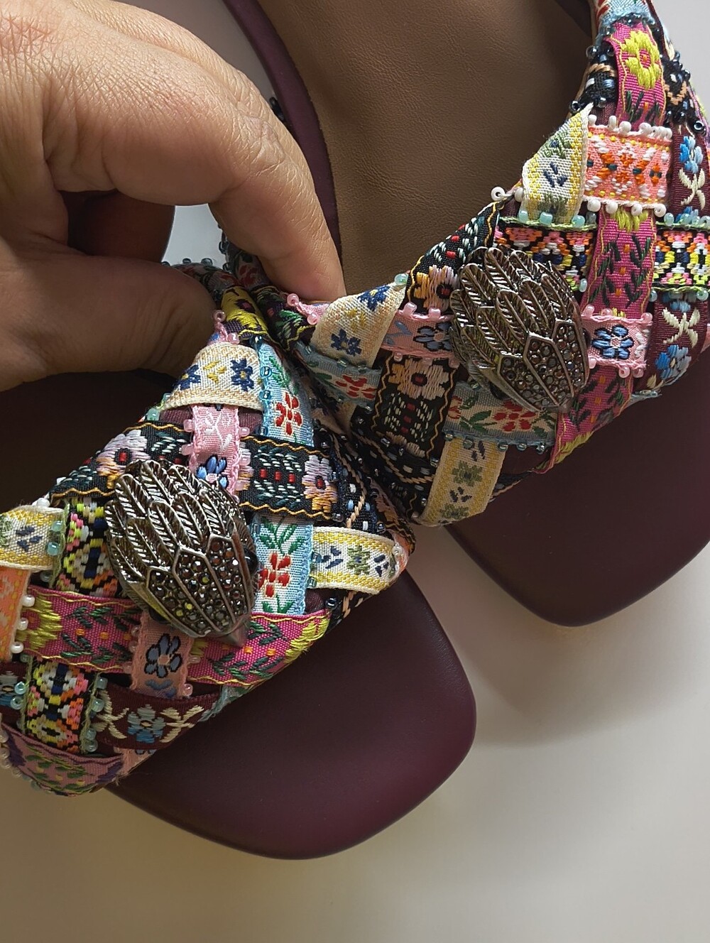 Kurt Geiger Multicolor Braided Embroidered Slide Sandals with Purple Footbed